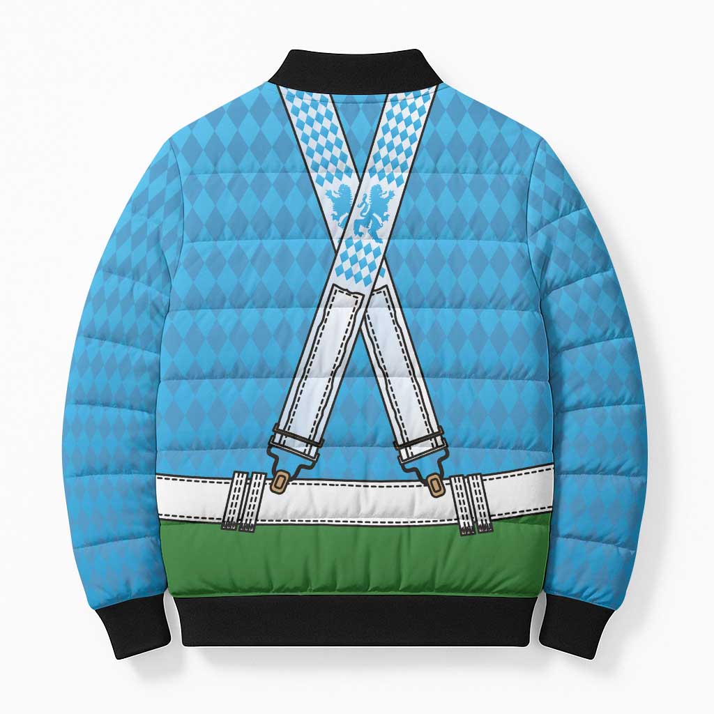 Bavarian Lederhosen Costume Style Bomber Puffer Jacket Lions Rautenflagge Pattern - Wonder Print Shop