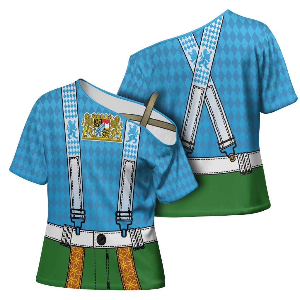 Bavarian Lederhosen Costume Style Cross Shoulder Shirt Lions Rautenflagge Pattern - Wonder Print Shop