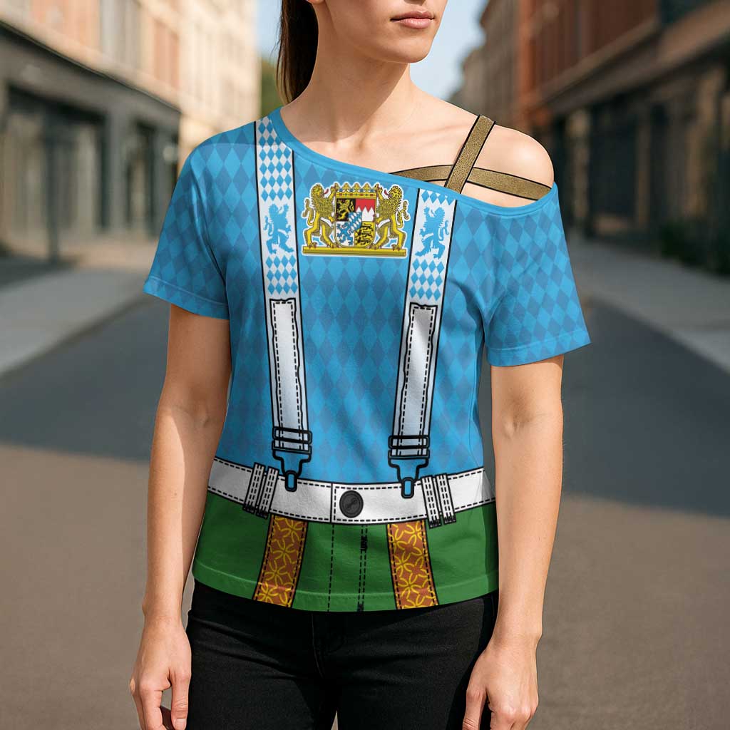 Bavarian Lederhosen Costume Style Cross Shoulder Shirt Lions Rautenflagge Pattern - Wonder Print Shop