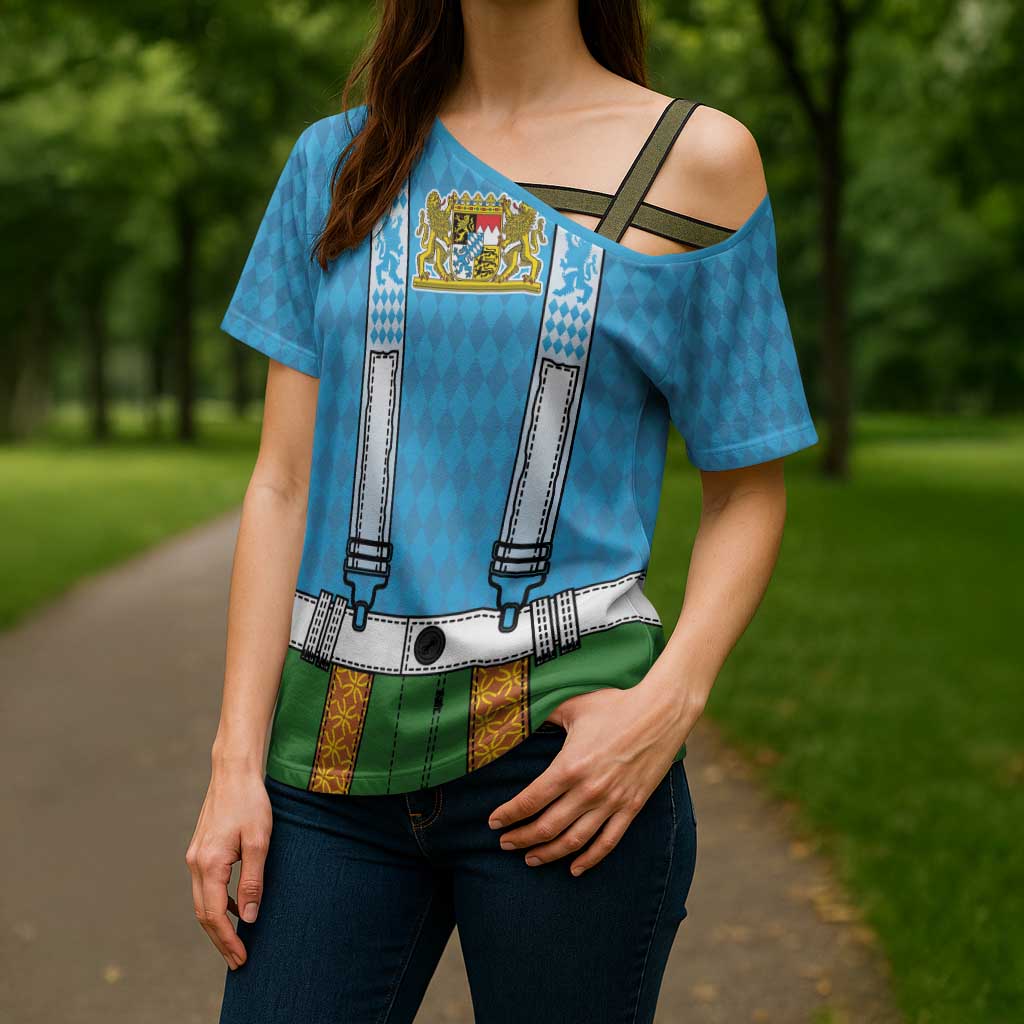 Bavarian Lederhosen Costume Style Cross Shoulder Shirt Lions Rautenflagge Pattern - Wonder Print Shop