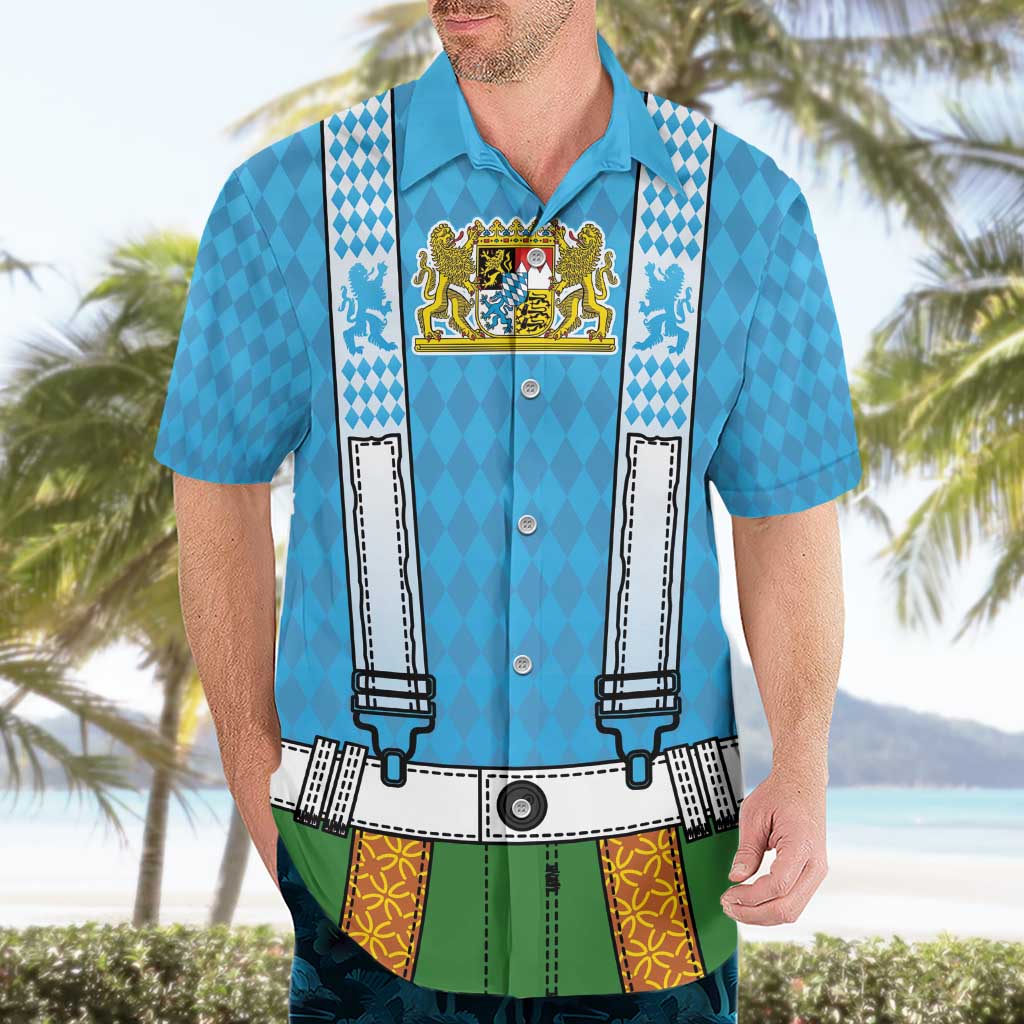 Bavarian Lederhosen Costume Style Hawaiian Shirt Lions Rautenflagge Pattern - Wonder Print Shop