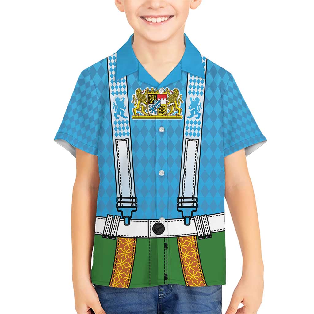 Bavarian Lederhosen Costume Style Kid Hawaiian Shirt Lions Rautenflagge Pattern - Wonder Print Shop