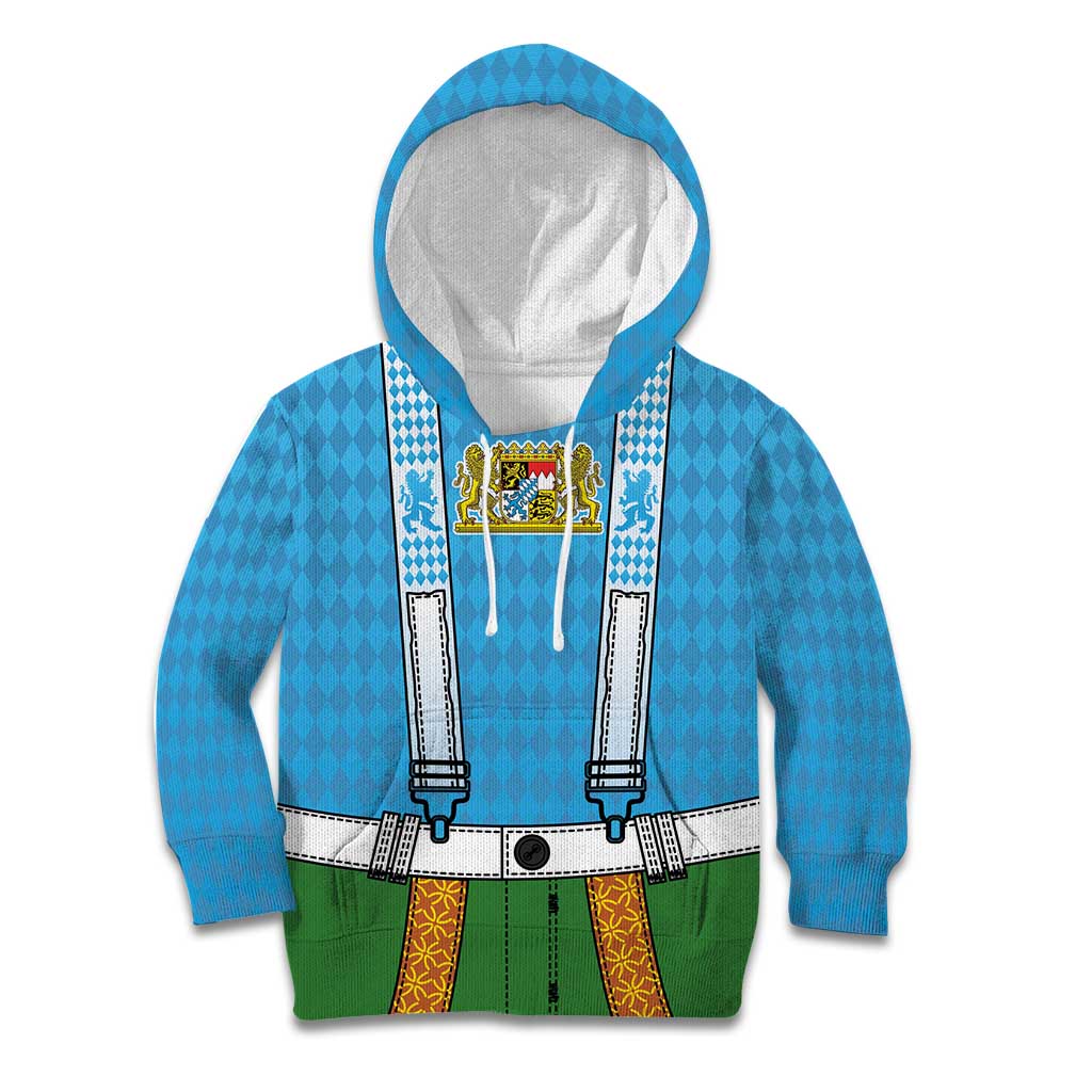Bavarian Lederhosen Costume Style Kid Hoodie Lions Rautenflagge Pattern - Wonder Print Shop