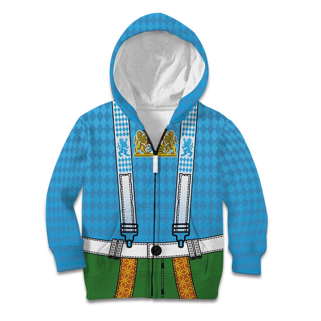 Bavarian Lederhosen Costume Style Kid Hoodie Lions Rautenflagge Pattern - Wonder Print Shop