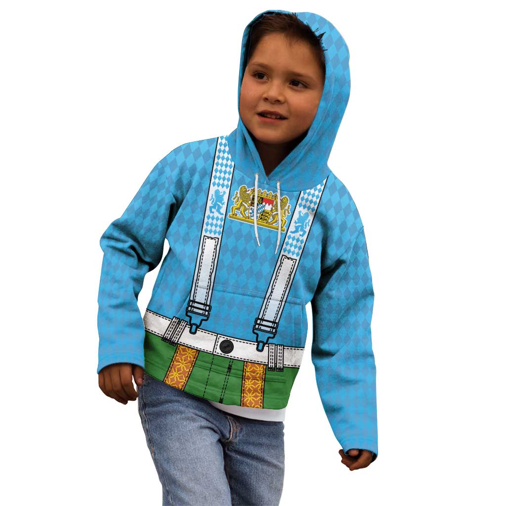 Bavarian Lederhosen Costume Style Kid Hoodie Lions Rautenflagge Pattern - Wonder Print Shop