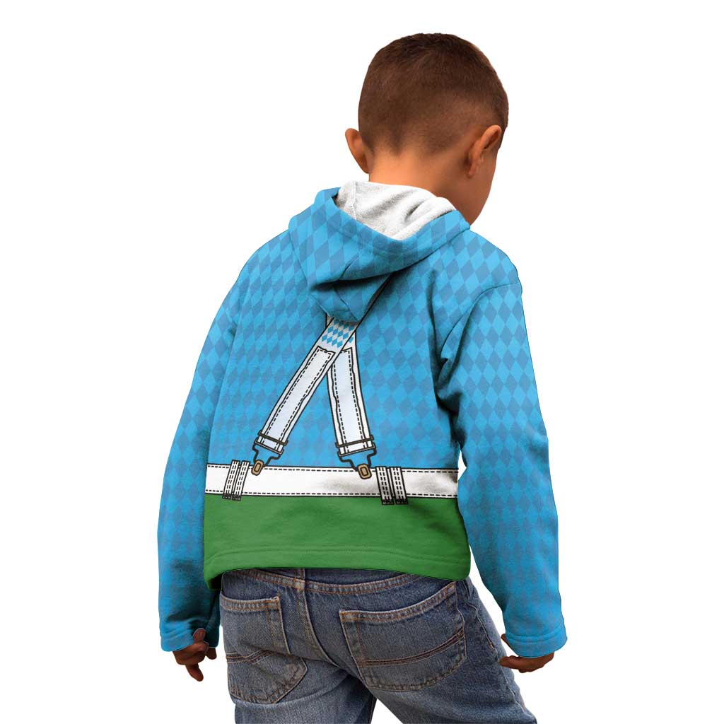 Bavarian Lederhosen Costume Style Kid Hoodie Lions Rautenflagge Pattern - Wonder Print Shop