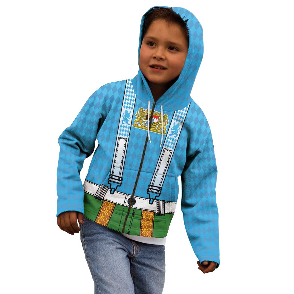 Bavarian Lederhosen Costume Style Kid Hoodie Lions Rautenflagge Pattern - Wonder Print Shop