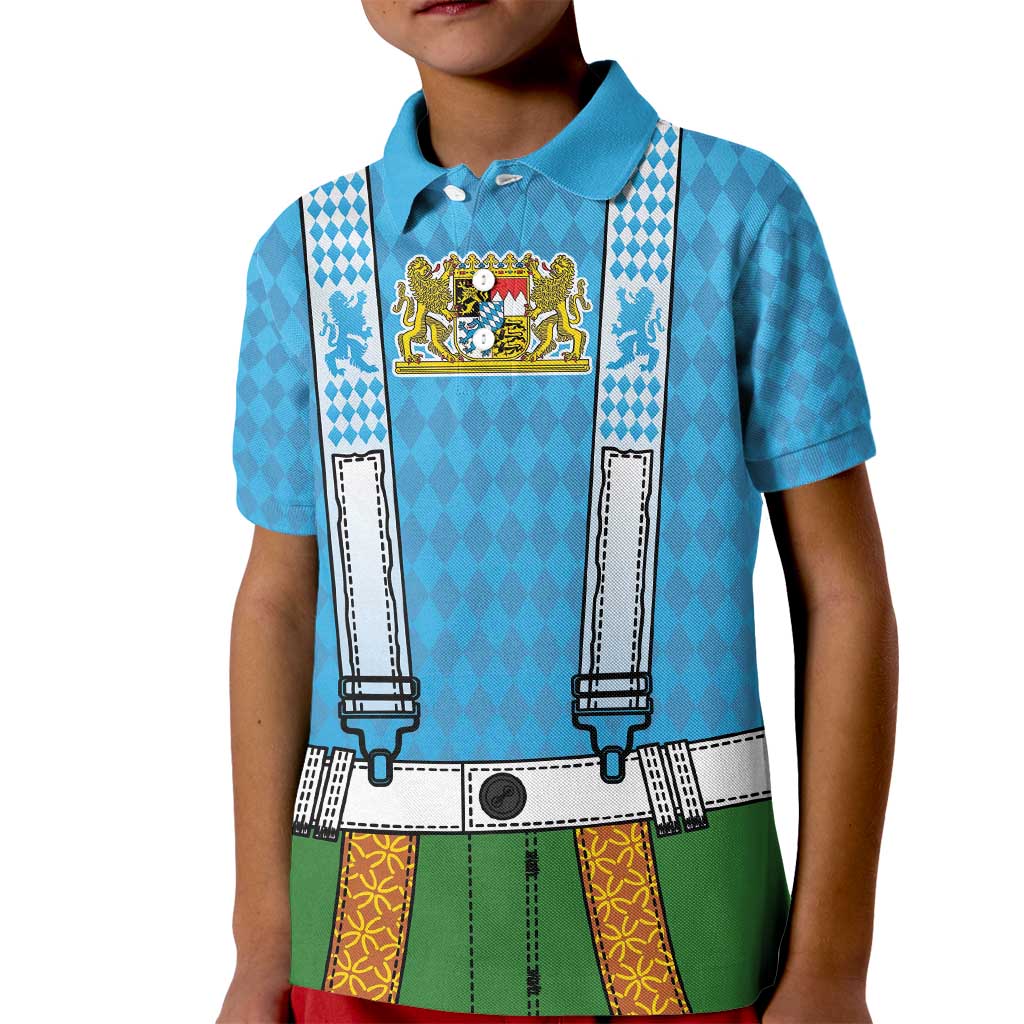 Bavarian Lederhosen Costume Style Kid Polo Shirt Lions Rautenflagge Pattern - Wonder Print Shop