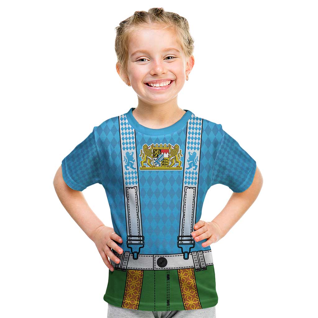 Bavarian Lederhosen Costume Style Kid T Shirt Lions Rautenflagge Pattern - Wonder Print Shop