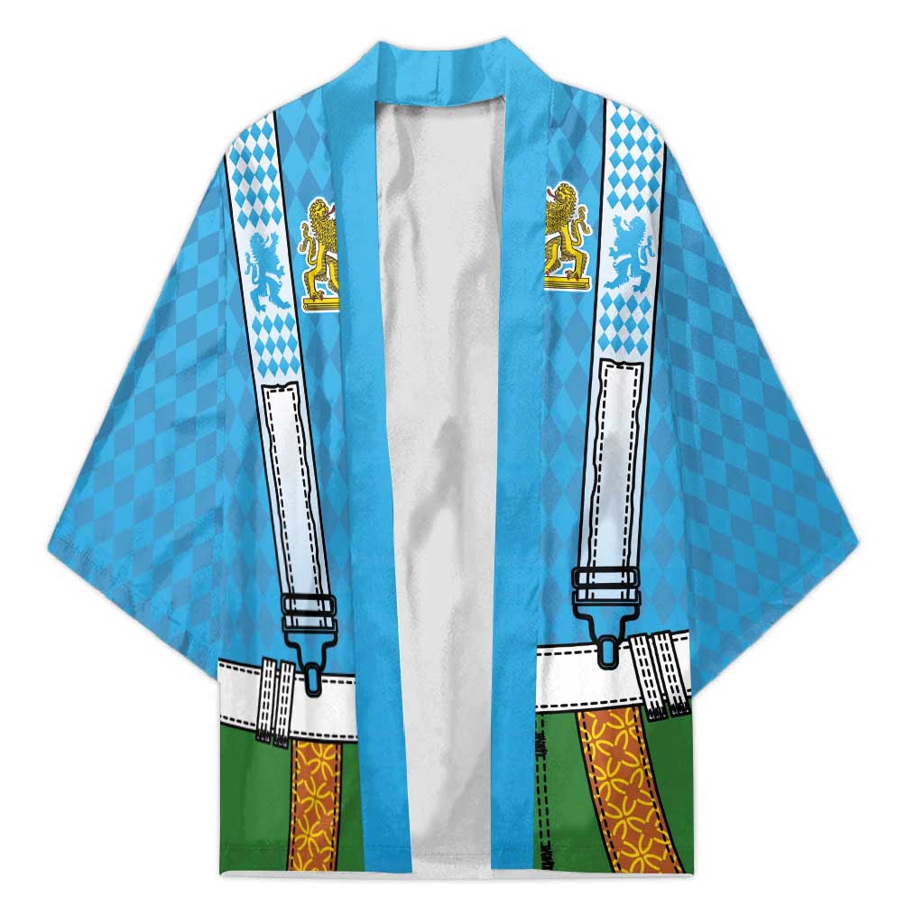 Bavarian Lederhosen Costume Style Kimono Lions Rautenflagge Pattern - Wonder Print Shop