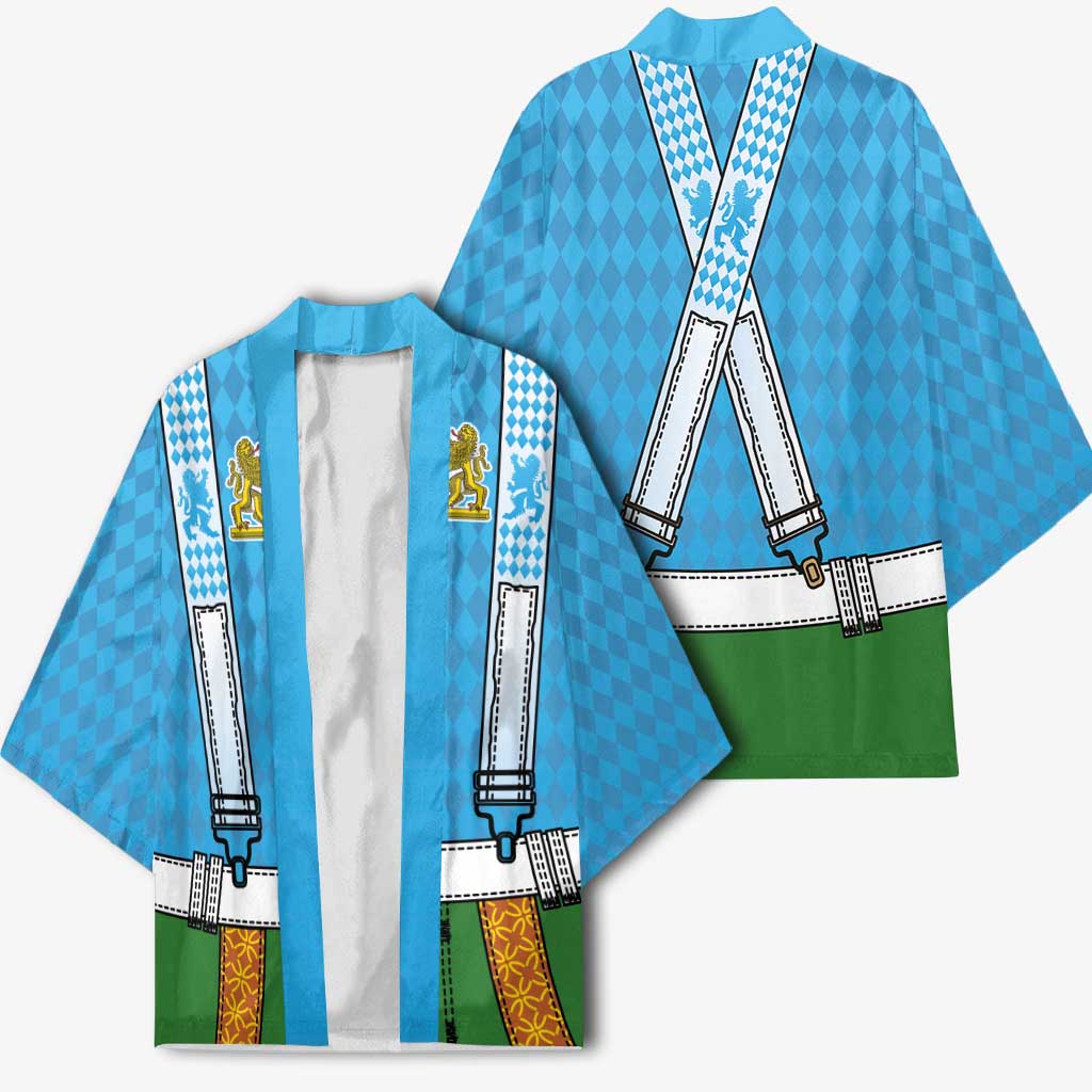 Bavarian Lederhosen Costume Style Kimono Lions Rautenflagge Pattern - Wonder Print Shop