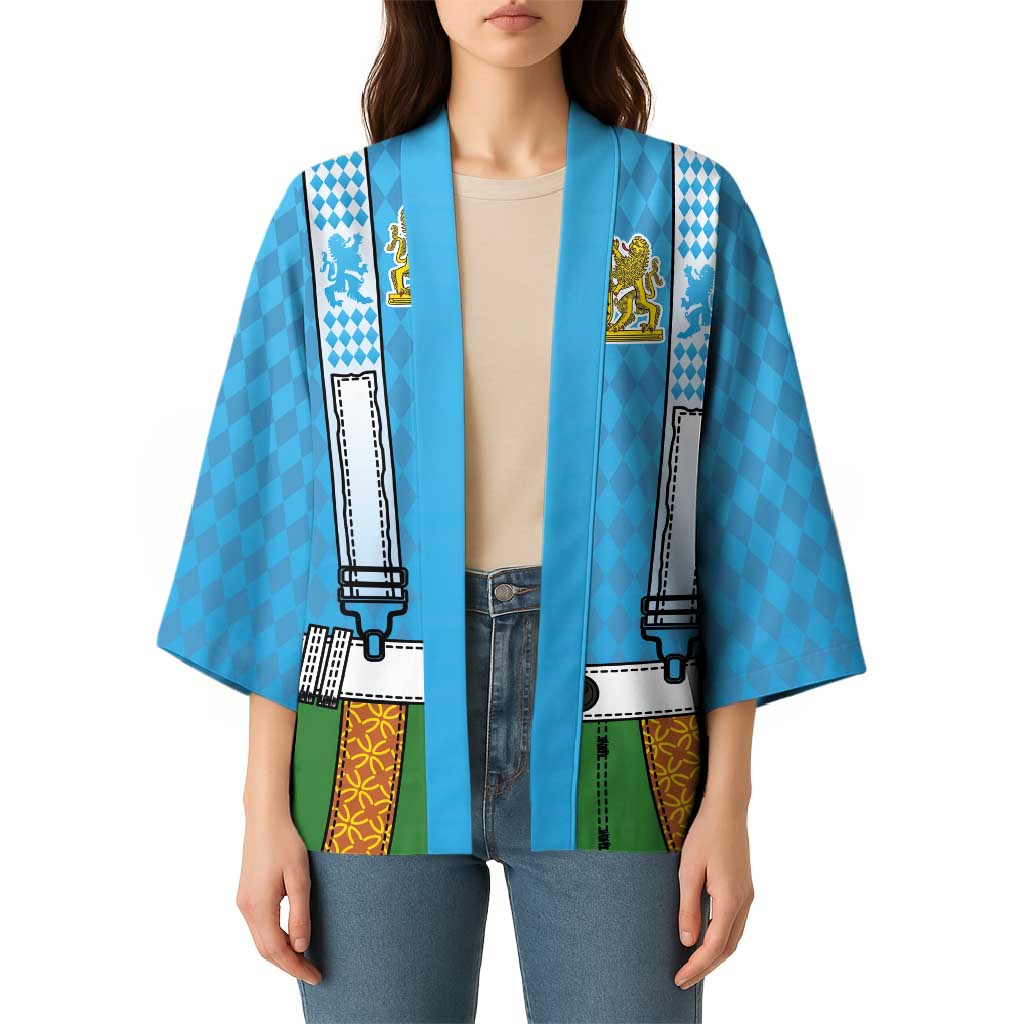 Bavarian Lederhosen Costume Style Kimono Lions Rautenflagge Pattern - Wonder Print Shop