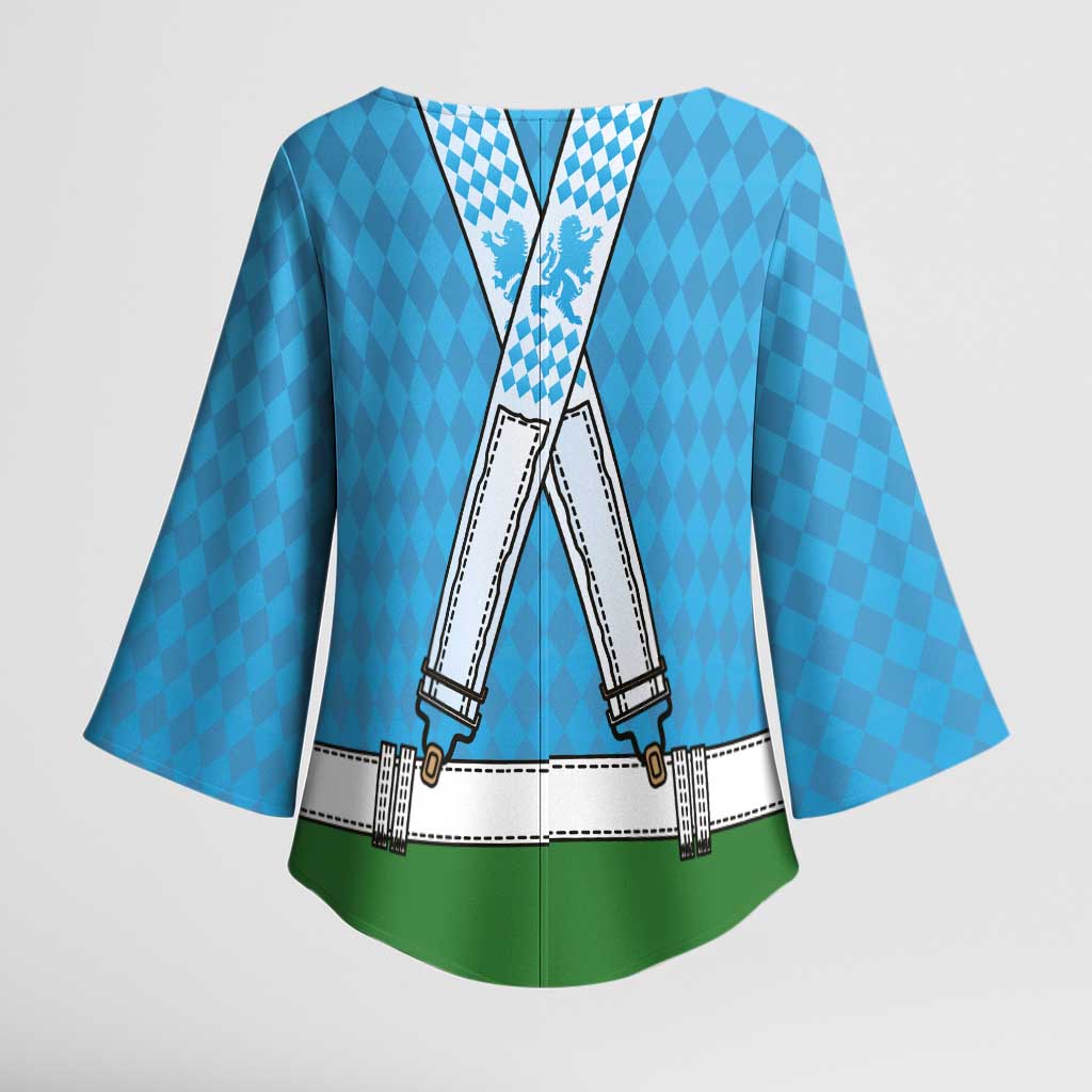 Bavarian Lederhosen Costume Style Kimono Sleeve Blouse Lions Rautenflagge Pattern - Wonder Print Shop