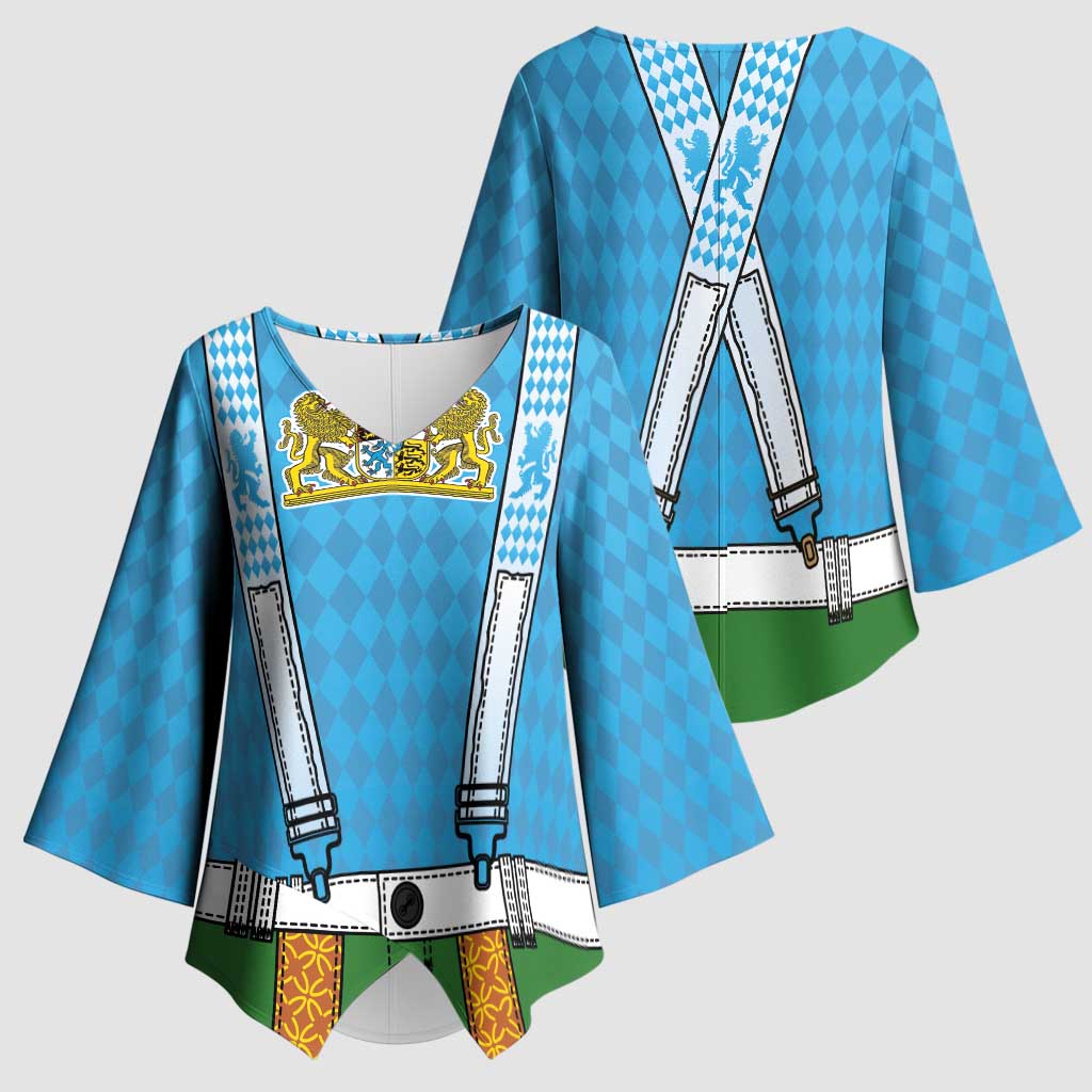 Bavarian Lederhosen Costume Style Kimono Sleeve Blouse Lions Rautenflagge Pattern - Wonder Print Shop