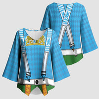 Bavarian Lederhosen Costume Style Kimono Sleeve Blouse Lions Rautenflagge Pattern - Wonder Print Shop