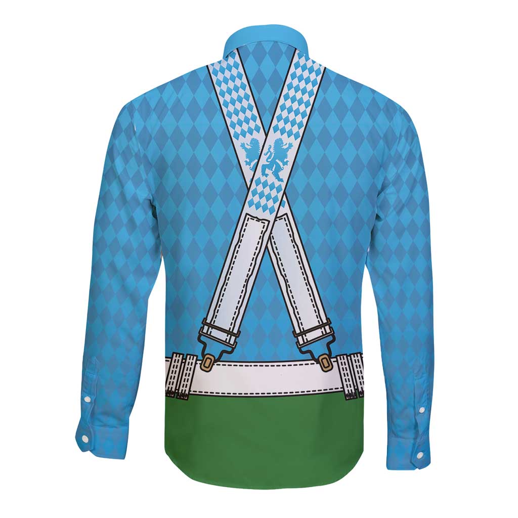 Bavarian Lederhosen Costume Style Long Sleeve Button Shirt Lions Rautenflagge Pattern - Wonder Print Shop