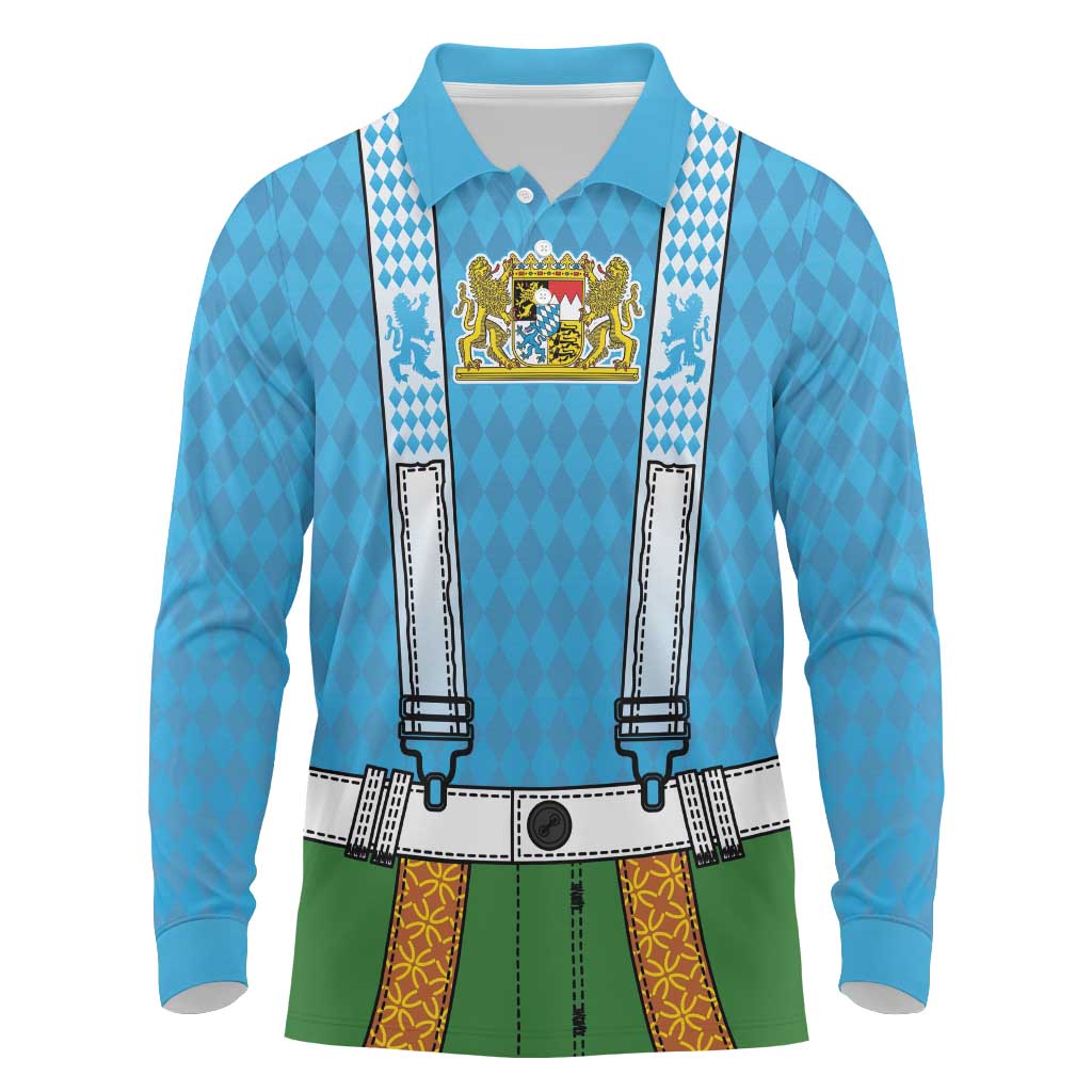 Bavarian Lederhosen Costume Style Long Sleeve Polo Shirt Lions Rautenflagge Pattern - Wonder Print Shop