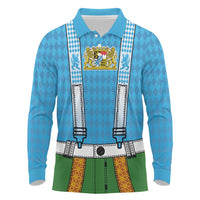 Bavarian Lederhosen Costume Style Long Sleeve Polo Shirt Lions Rautenflagge Pattern - Wonder Print Shop