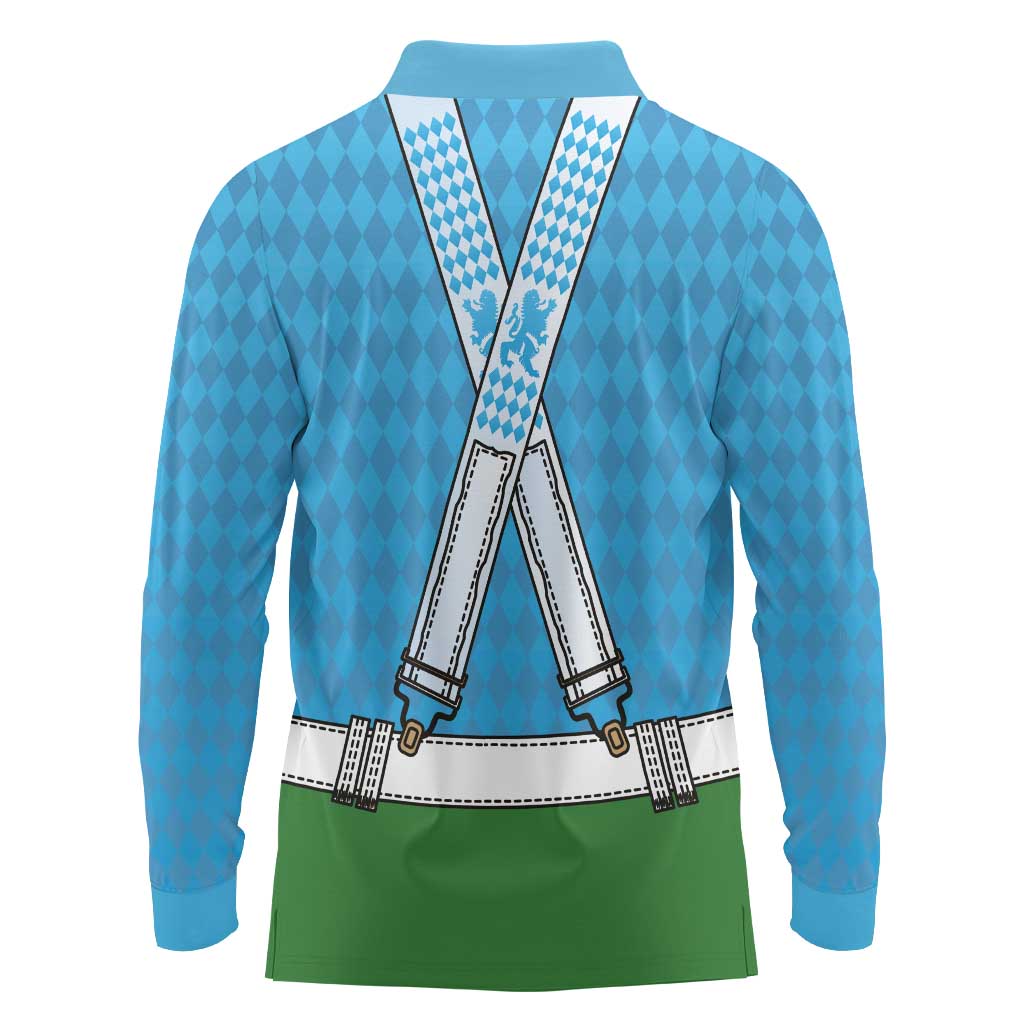 Bavarian Lederhosen Costume Style Long Sleeve Polo Shirt Lions Rautenflagge Pattern - Wonder Print Shop