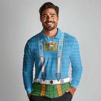 Bavarian Lederhosen Costume Style Long Sleeve Polo Shirt Lions Rautenflagge Pattern - Wonder Print Shop
