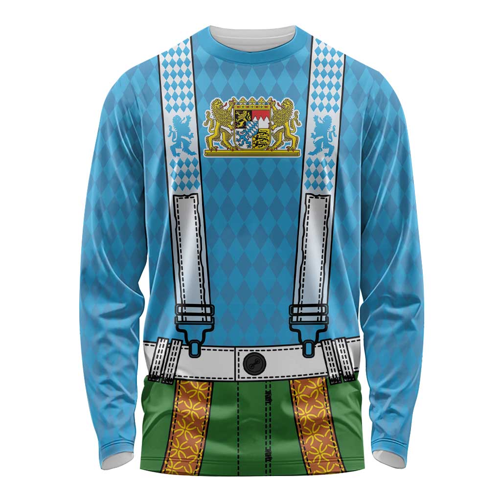 Bavarian Lederhosen Costume Style Long Sleeve Shirt Lions Rautenflagge Pattern - Wonder Print Shop
