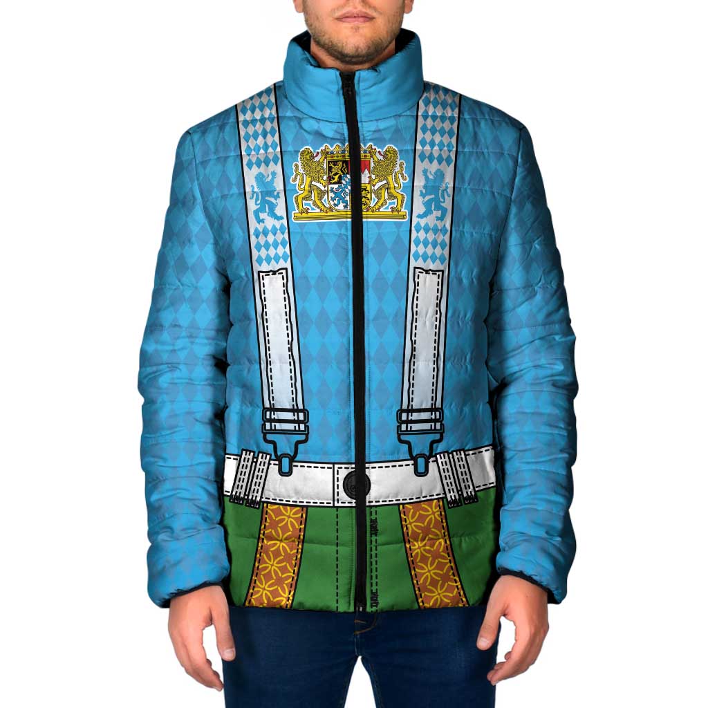 Bavarian Lederhosen Costume Style Padded Jacket Lions Rautenflagge Pattern - Wonder Print Shop