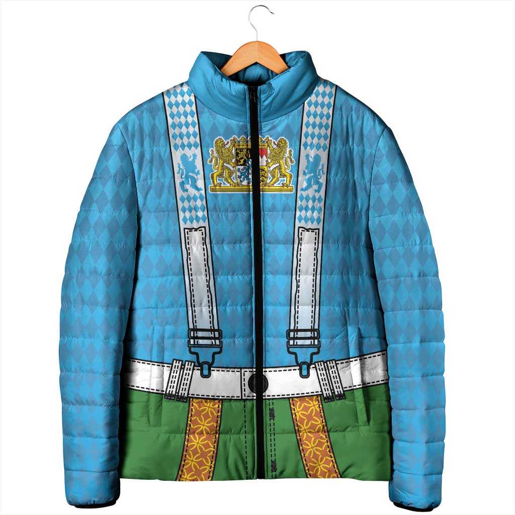 Bavarian Lederhosen Costume Style Padded Jacket Lions Rautenflagge Pattern - Wonder Print Shop