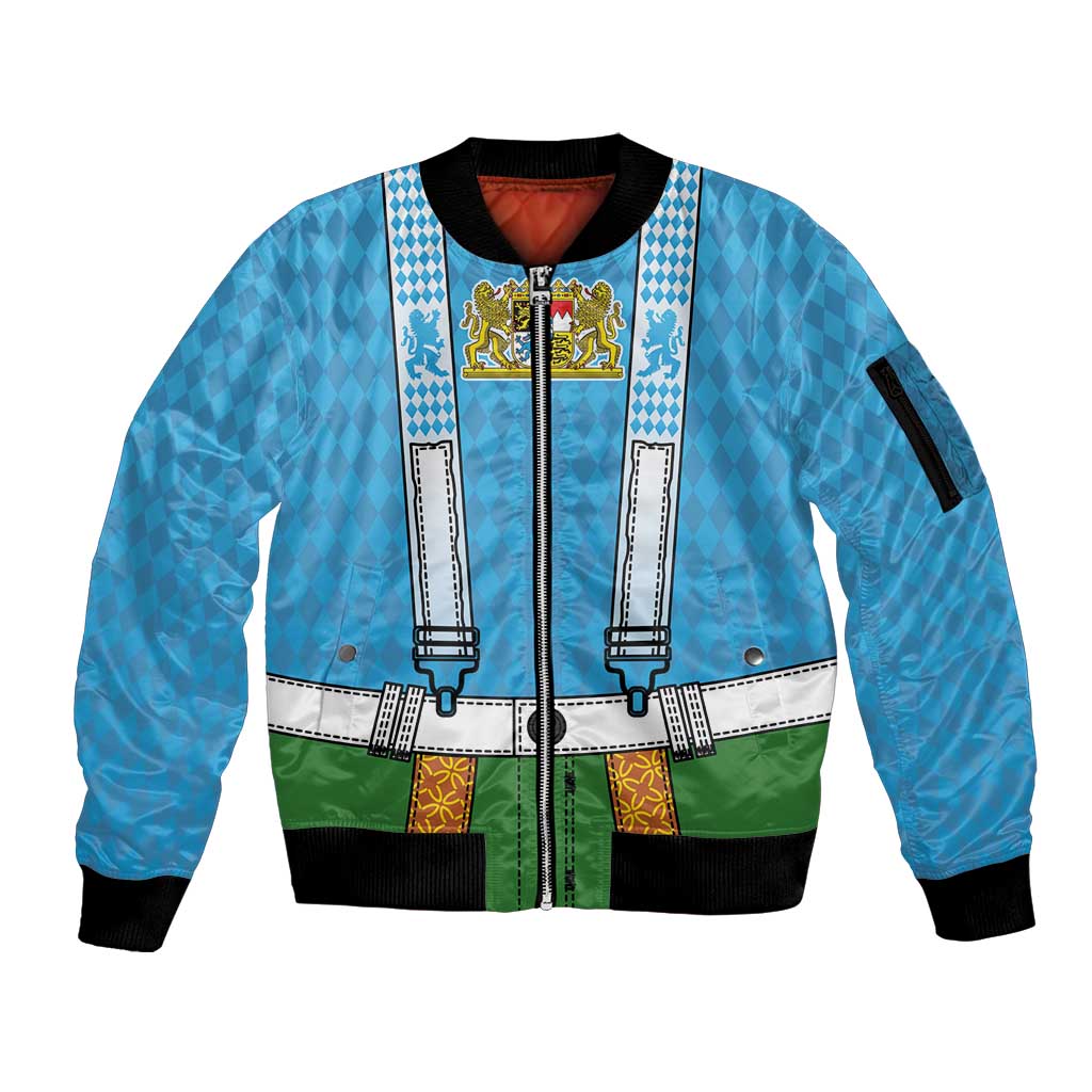 Bavarian Lederhosen Costume Style Sleeve Zip Bomber Jacket Lions Rautenflagge Pattern - Wonder Print Shop