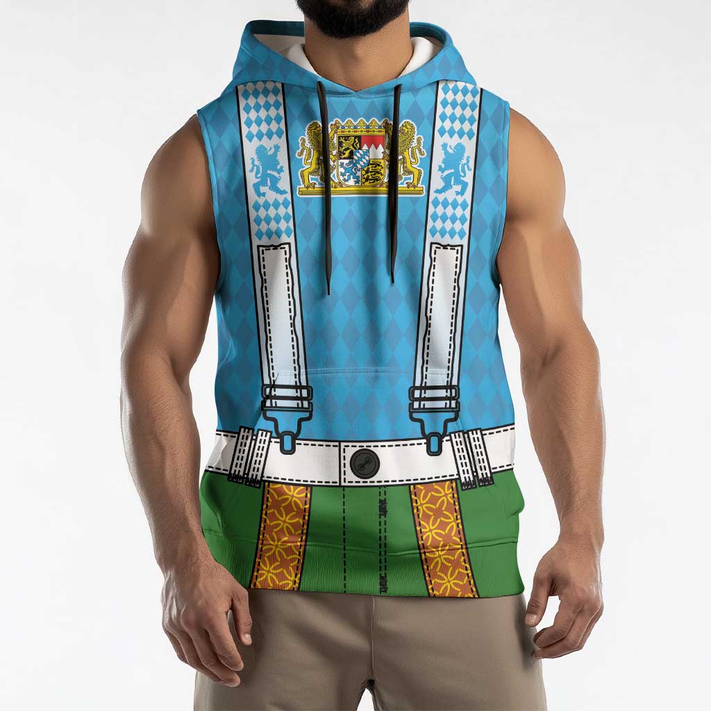 Bavarian Lederhosen Costume Style Sleeveless Hoodie Lions Rautenflagge Pattern - Wonder Print Shop