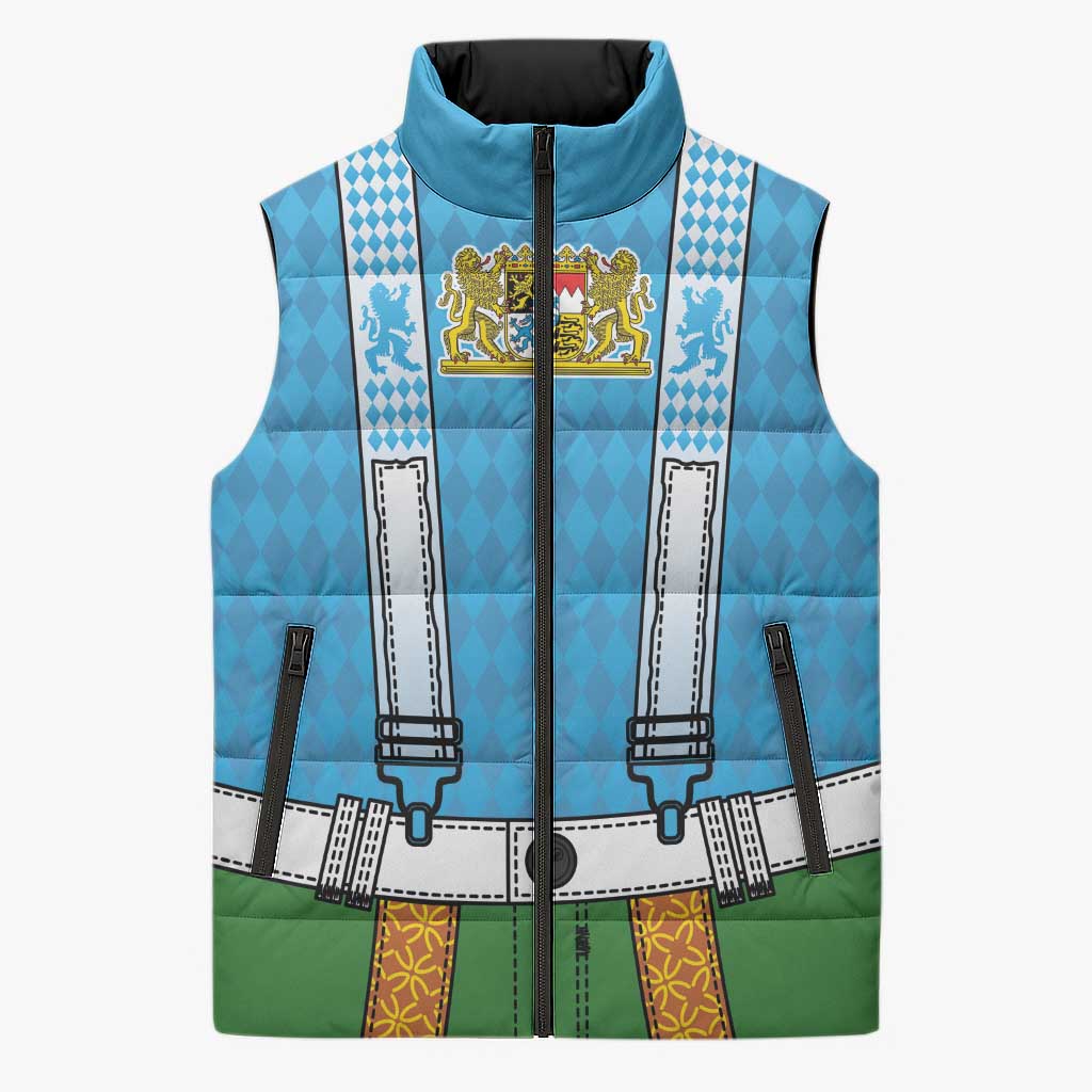 Bavarian Lederhosen Costume Style Sleeveless Puffer Jacket Lions Rautenflagge Pattern - Wonder Print Shop