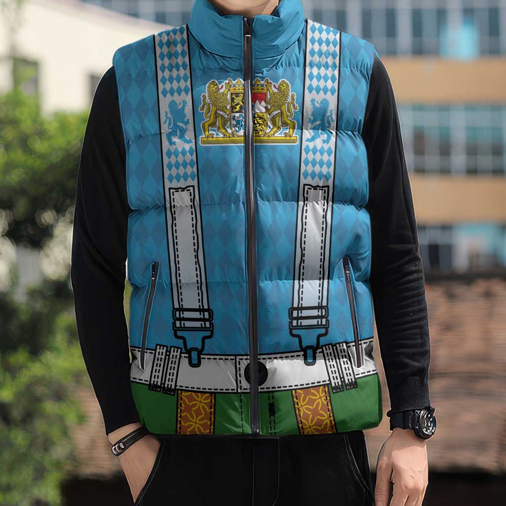 Bavarian Lederhosen Costume Style Sleeveless Puffer Jacket Lions Rautenflagge Pattern - Wonder Print Shop