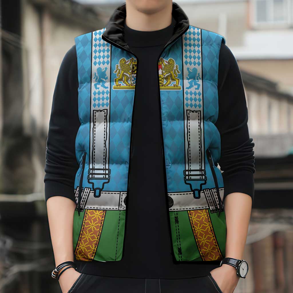 Bavarian Lederhosen Costume Style Sleeveless Puffer Jacket Lions Rautenflagge Pattern - Wonder Print Shop