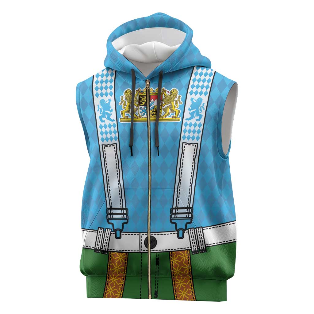 Bavarian Lederhosen Costume Style Sleeveless Zip Hoodie Lions Rautenflagge Pattern - Wonder Print Shop