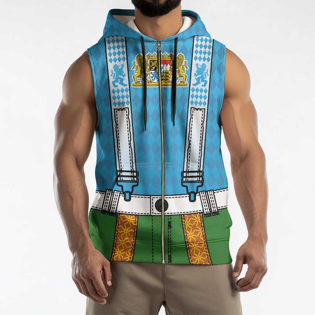 Bavarian Lederhosen Costume Style Sleeveless Zip Hoodie Lions Rautenflagge Pattern - Wonder Print Shop