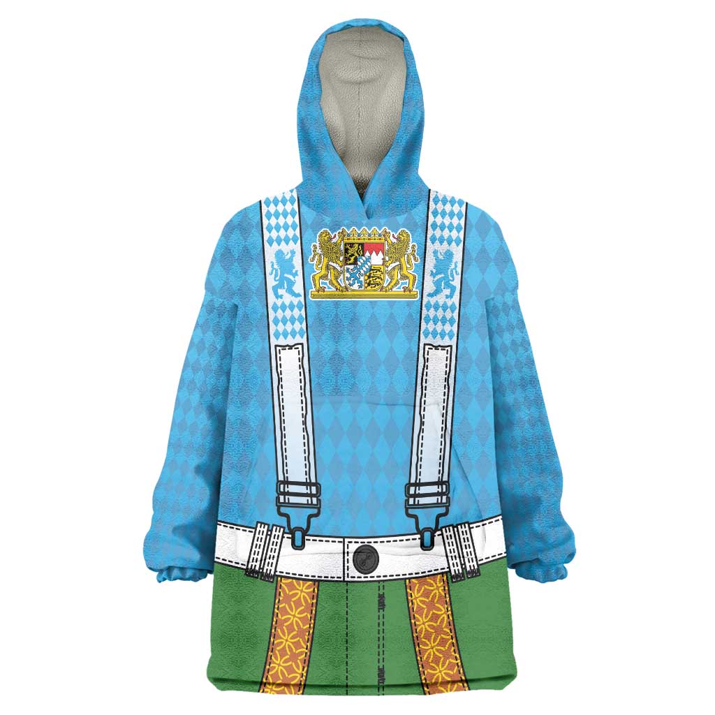 Bavarian Lederhosen Costume Style Wearable Blanket Hoodie Lions Rautenflagge Pattern - Wonder Print Shop