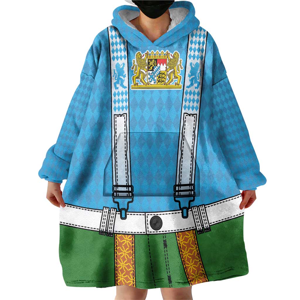 Bavarian Lederhosen Costume Style Wearable Blanket Hoodie Lions Rautenflagge Pattern - Wonder Print Shop
