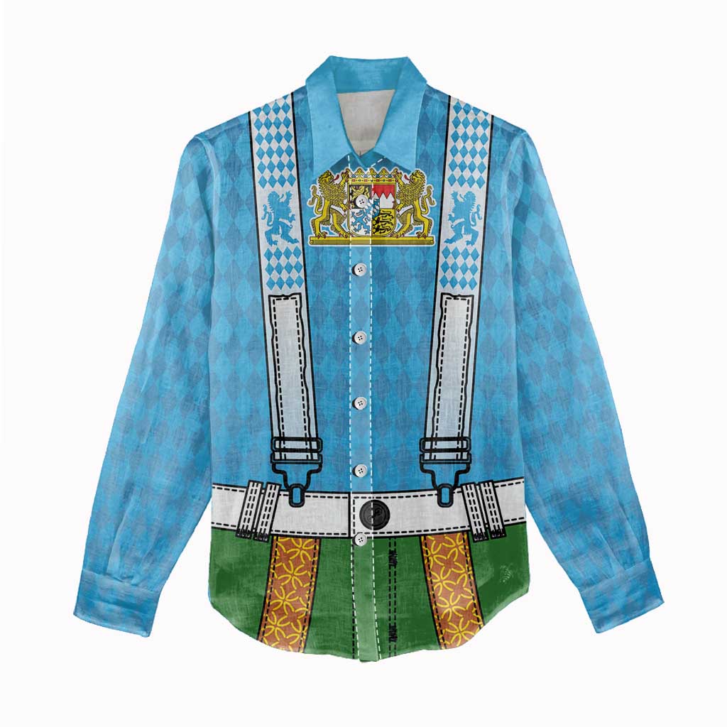 Bavarian Lederhosen Costume Style Women Casual Shirt Lions Rautenflagge Pattern - Wonder Print Shop