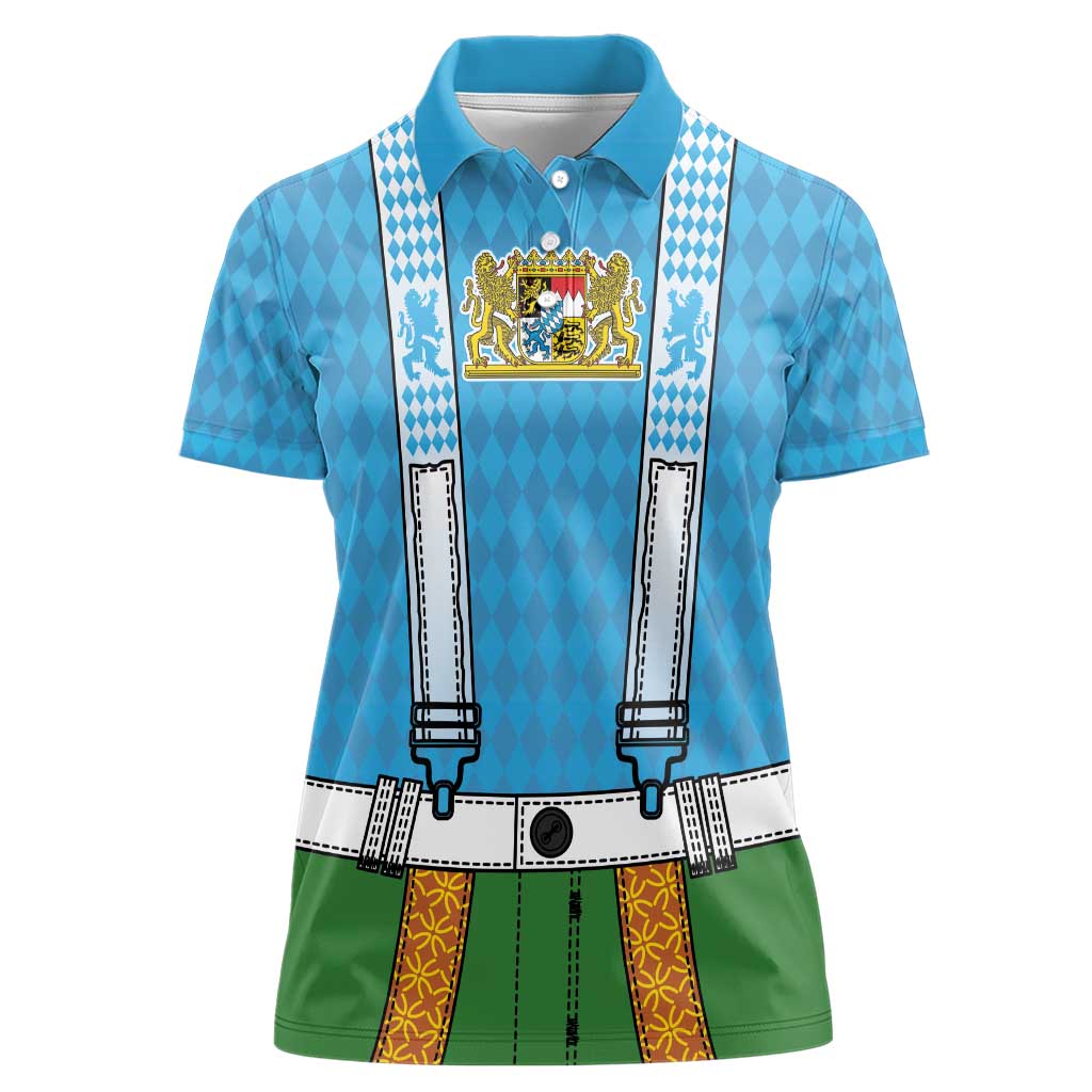 Bavarian Lederhosen Costume Style Women Polo Shirt Lions Rautenflagge Pattern - Wonder Print Shop