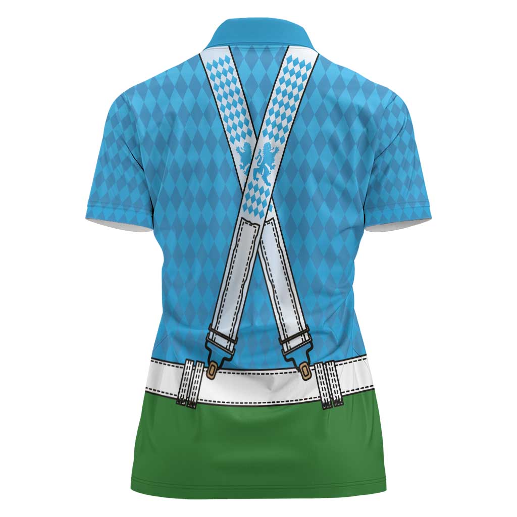 Bavarian Lederhosen Costume Style Women Polo Shirt Lions Rautenflagge Pattern - Wonder Print Shop