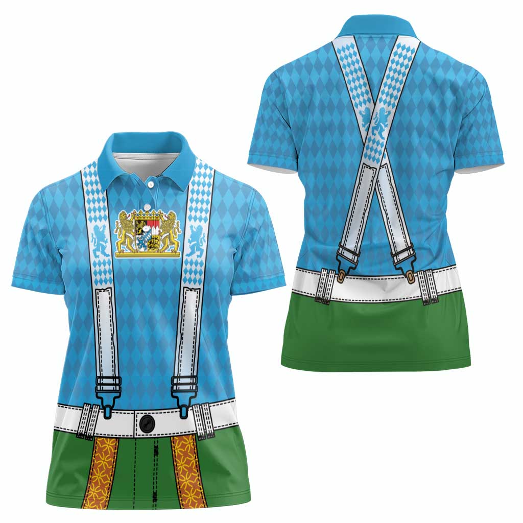Bavarian Lederhosen Costume Style Women Polo Shirt Lions Rautenflagge Pattern - Wonder Print Shop
