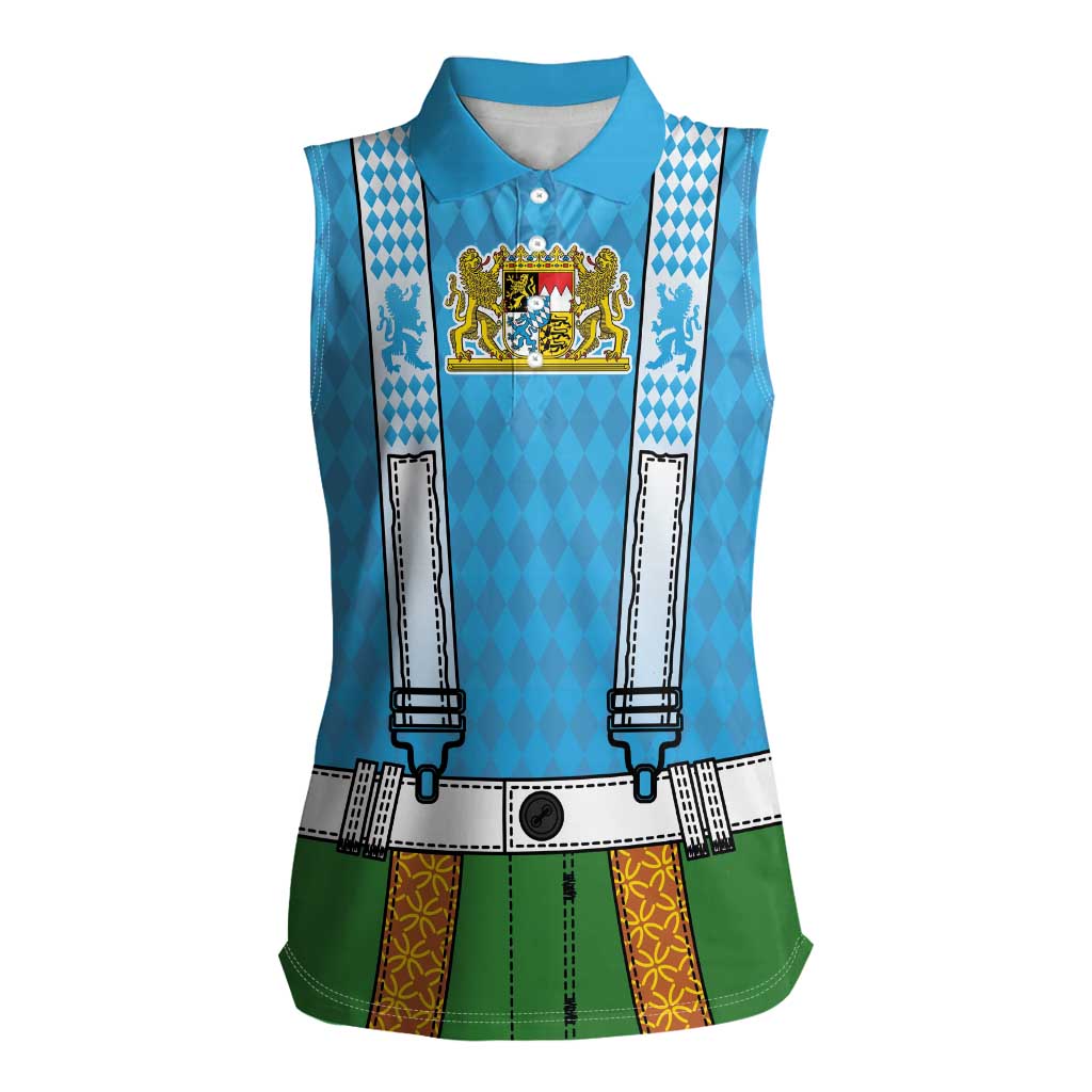 Bavarian Lederhosen Costume Style Women Sleeveless Polo Shirt Lions Rautenflagge Pattern - Wonder Print Shop