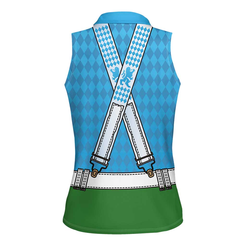 Bavarian Lederhosen Costume Style Women Sleeveless Polo Shirt Lions Rautenflagge Pattern - Wonder Print Shop