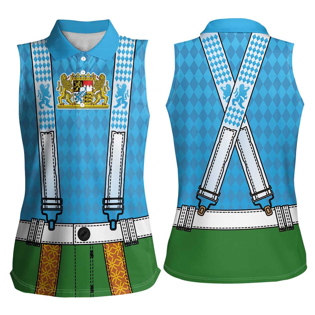 Bavarian Lederhosen Costume Style Women Sleeveless Polo Shirt Lions Rautenflagge Pattern - Wonder Print Shop