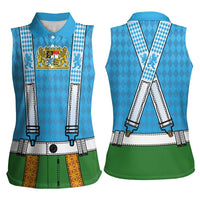 Bavarian Lederhosen Costume Style Women Sleeveless Polo Shirt Lions Rautenflagge Pattern - Wonder Print Shop
