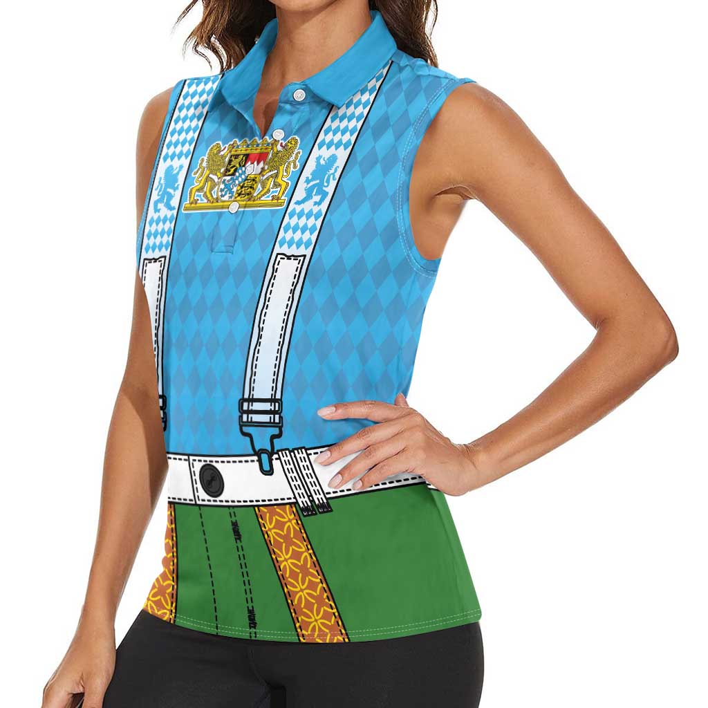 Bavarian Lederhosen Costume Style Women Sleeveless Polo Shirt Lions Rautenflagge Pattern - Wonder Print Shop