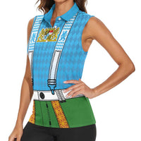 Bavarian Lederhosen Costume Style Women Sleeveless Polo Shirt Lions Rautenflagge Pattern - Wonder Print Shop