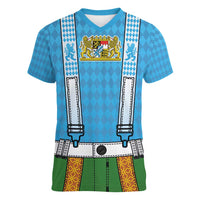 Bavarian Lederhosen Costume Style Women V-Neck T-Shirt Lions Rautenflagge Pattern - Wonder Print Shop