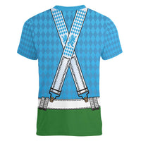 Bavarian Lederhosen Costume Style Women V-Neck T-Shirt Lions Rautenflagge Pattern - Wonder Print Shop