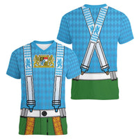 Bavarian Lederhosen Costume Style Women V-Neck T-Shirt Lions Rautenflagge Pattern - Wonder Print Shop