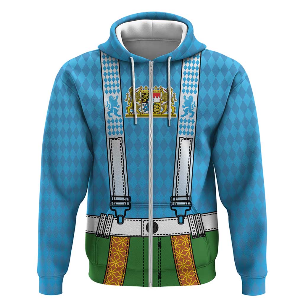 Bavarian Lederhosen Costume Style Zip Hoodie Lions Rautenflagge Pattern - Wonder Print Shop